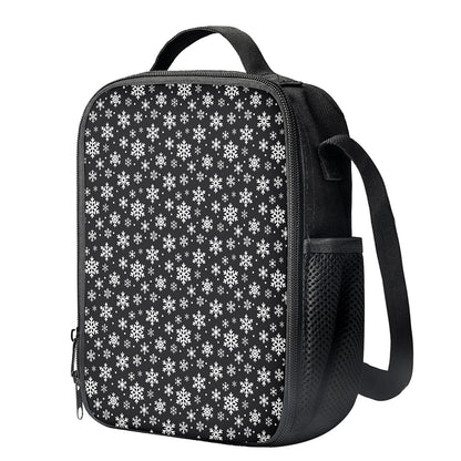 White And Grey Snowflake Pattern Print Crossbody Lunch Bag