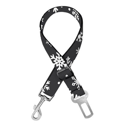 White And Grey Snowflake Pattern Print Dog Seat Belt