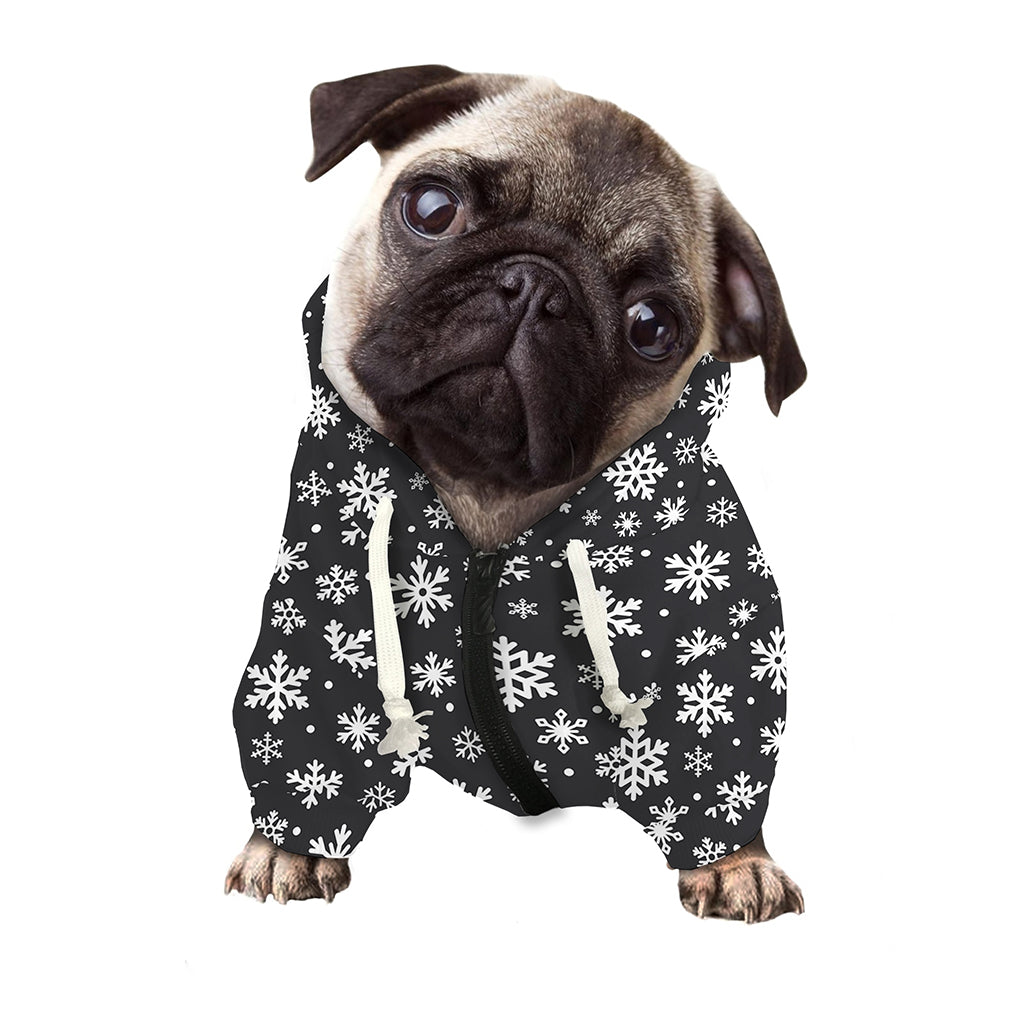 White And Grey Snowflake Pattern Print Dog Zip Up Hoodie