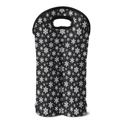 White And Grey Snowflake Pattern Print Double Neoprene Wine Tote