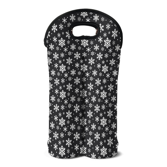 White And Grey Snowflake Pattern Print Double Neoprene Wine Tote
