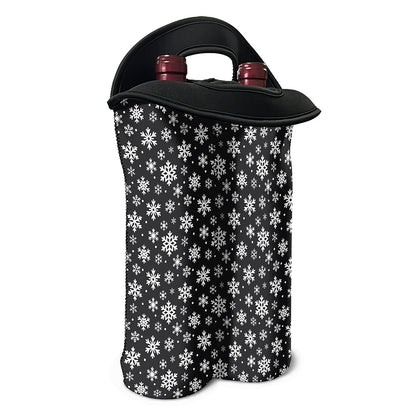 White And Grey Snowflake Pattern Print Double Neoprene Wine Tote