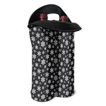 White And Grey Snowflake Pattern Print Double Neoprene Wine Tote