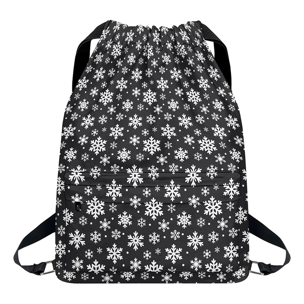 White And Grey Snowflake Pattern Print Drawstring Backpack