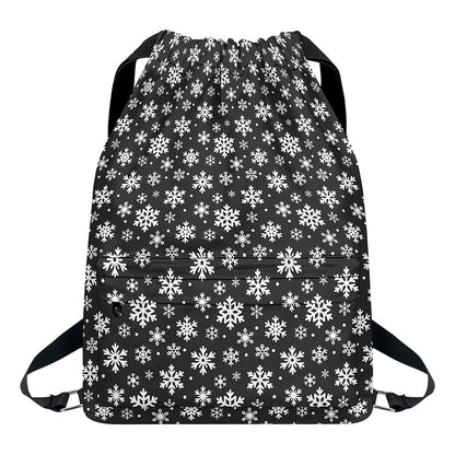 White And Grey Snowflake Pattern Print Drawstring Backpack