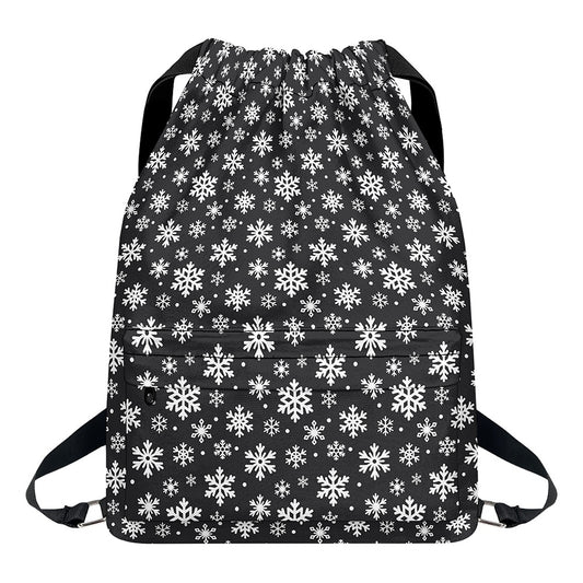 White And Grey Snowflake Pattern Print Drawstring Backpack