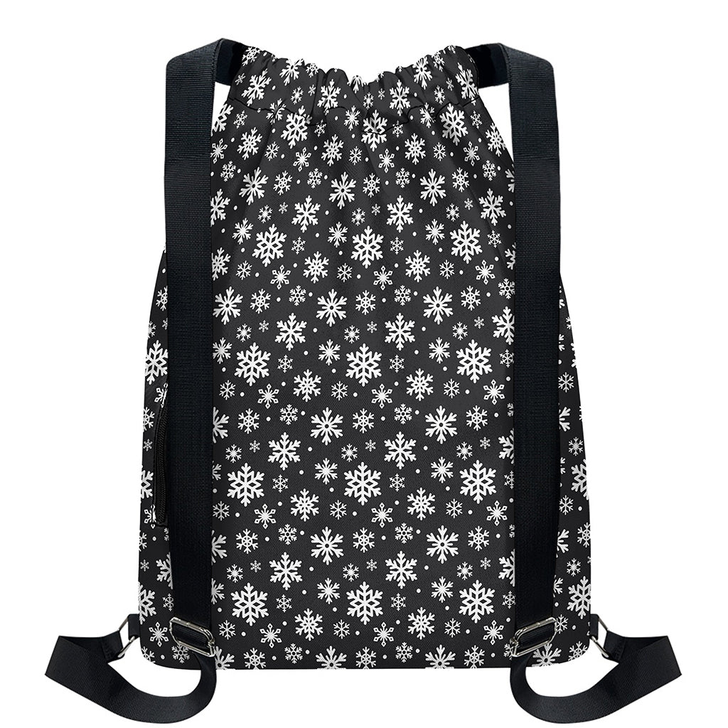 White And Grey Snowflake Pattern Print Drawstring Backpack