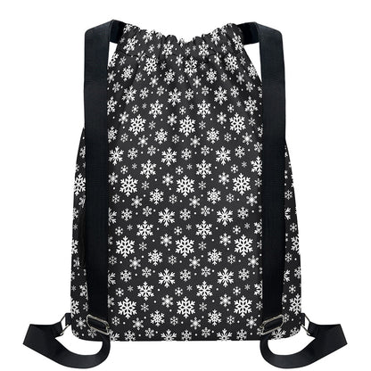 White And Grey Snowflake Pattern Print Drawstring Backpack