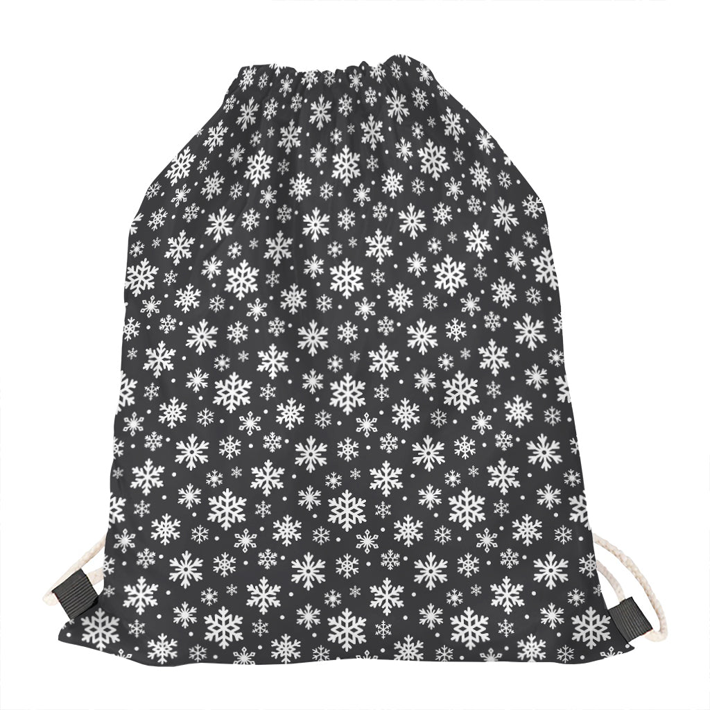 White And Grey Snowflake Pattern Print Drawstring Bag