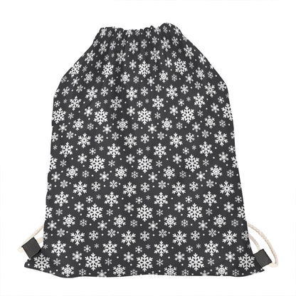 White And Grey Snowflake Pattern Print Drawstring Bag