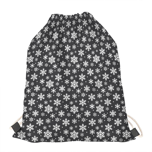 White And Grey Snowflake Pattern Print Drawstring Bag