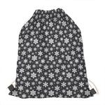 White And Grey Snowflake Pattern Print Drawstring Bag