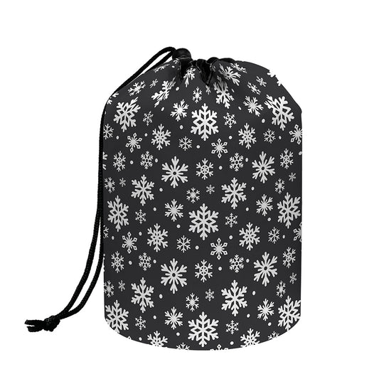 White And Grey Snowflake Pattern Print Drawstring Makeup Bag
