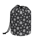 White And Grey Snowflake Pattern Print Drawstring Makeup Bag