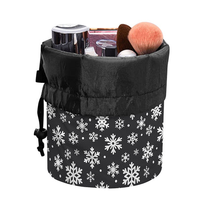 White And Grey Snowflake Pattern Print Drawstring Makeup Bag