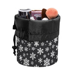 White And Grey Snowflake Pattern Print Drawstring Makeup Bag