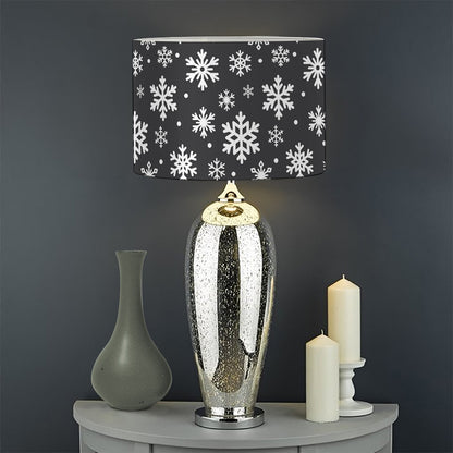 White And Grey Snowflake Pattern Print Drum Lamp Shade