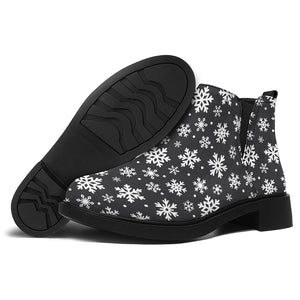 White And Grey Snowflake Pattern Print Flat Ankle Boots