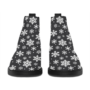 White And Grey Snowflake Pattern Print Flat Ankle Boots