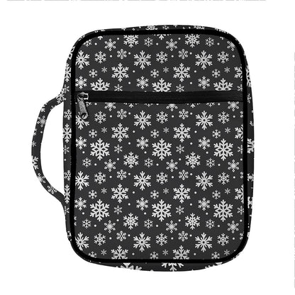 White And Grey Snowflake Pattern Print Front Pocket Bible Bag