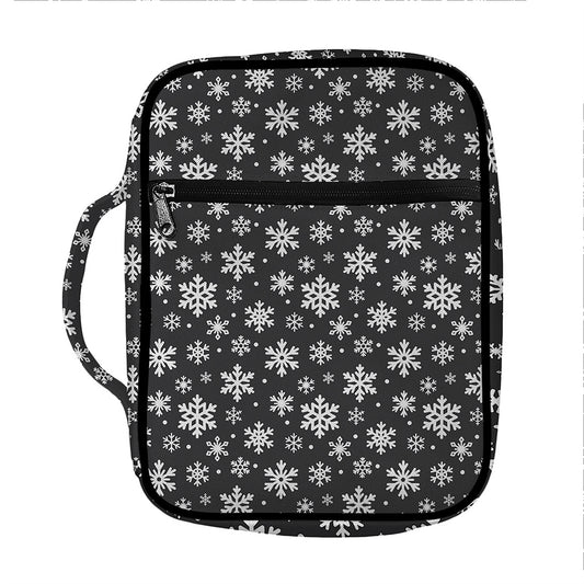 White And Grey Snowflake Pattern Print Front Pocket Bible Bag