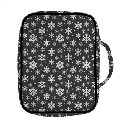 White And Grey Snowflake Pattern Print Front Pocket Bible Bag