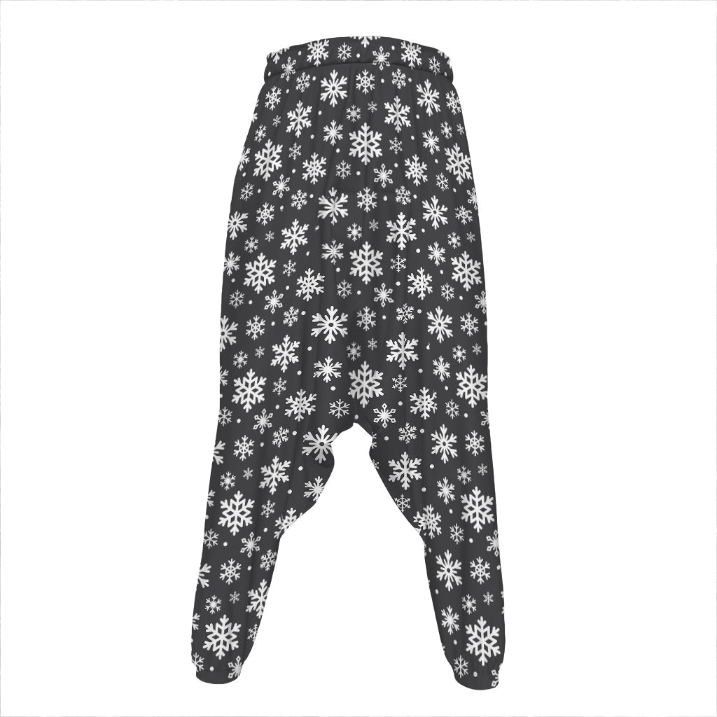 White And Grey Snowflake Pattern Print Hammer Pants