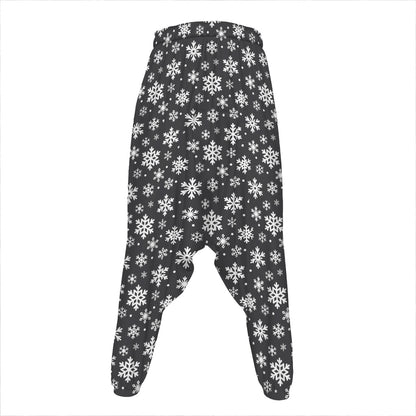 White And Grey Snowflake Pattern Print Hammer Pants