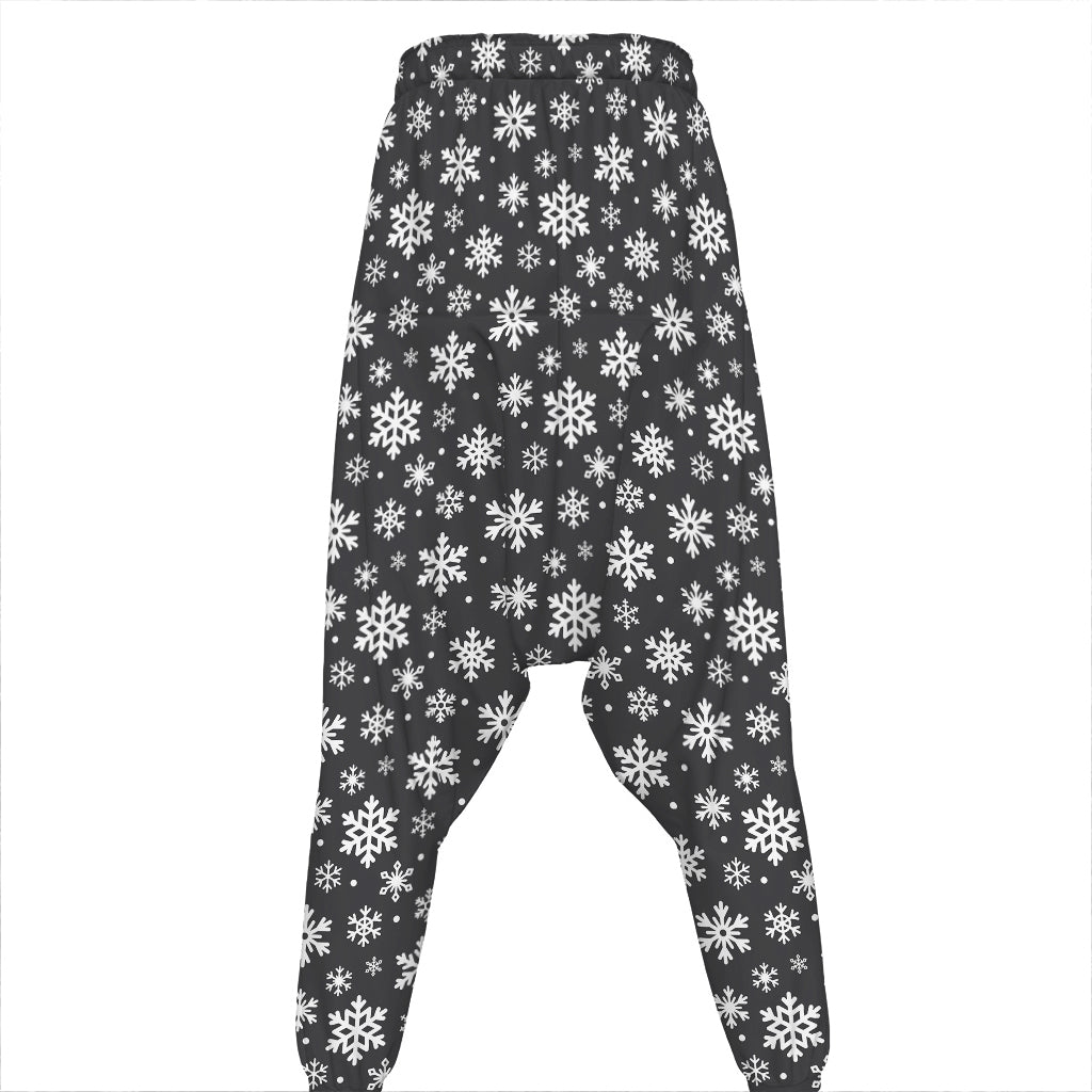 White And Grey Snowflake Pattern Print Hammer Pants