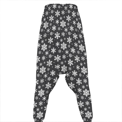 White And Grey Snowflake Pattern Print Hammer Pants