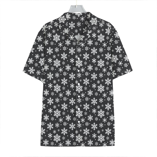 White And Grey Snowflake Pattern Print Hawaiian Shirt
