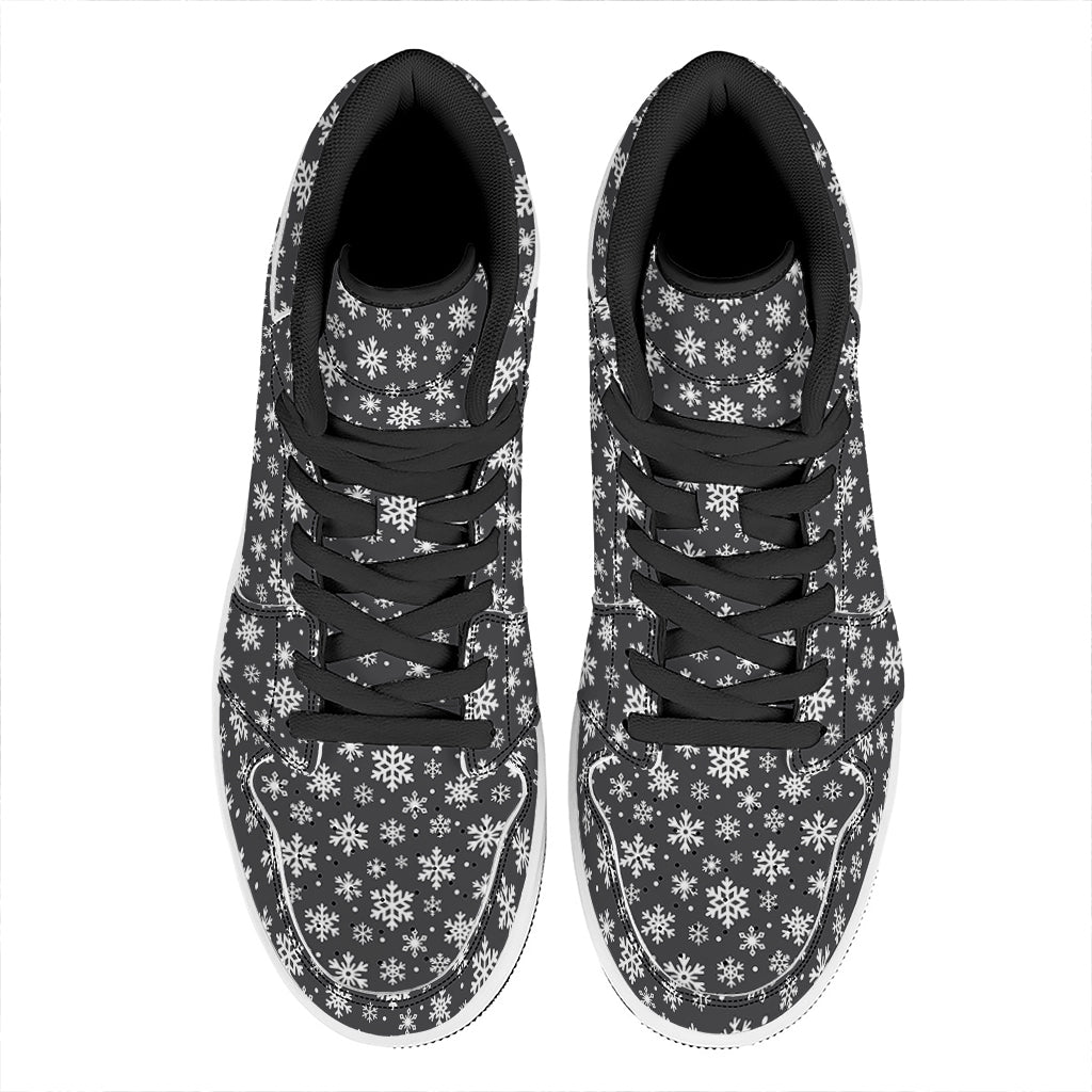 White And Grey Snowflake Pattern Print High Top Leather Sneakers
