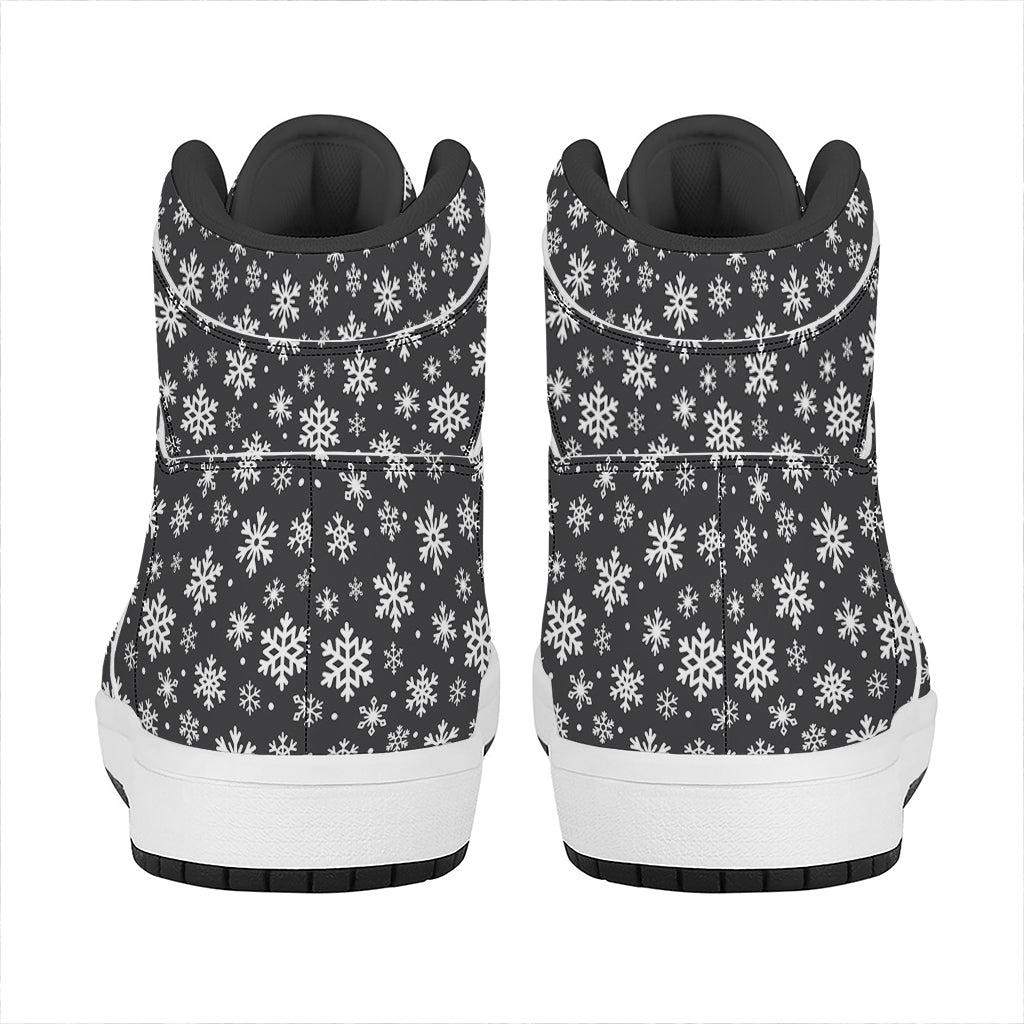 White And Grey Snowflake Pattern Print High Top Leather Sneakers