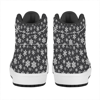 White And Grey Snowflake Pattern Print High Top Leather Sneakers