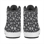 White And Grey Snowflake Pattern Print High Top Leather Sneakers