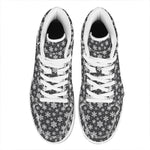White And Grey Snowflake Pattern Print High Top Leather Sneakers