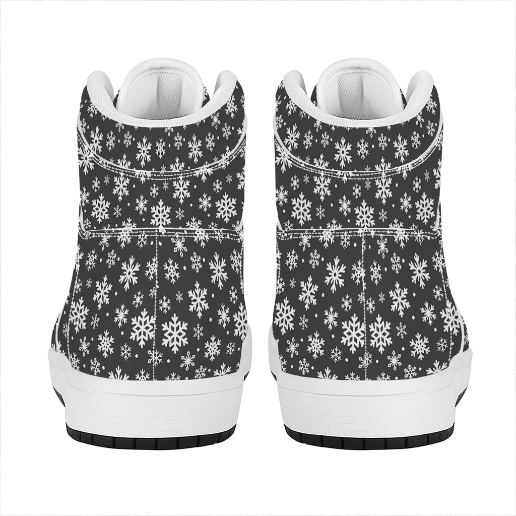 White And Grey Snowflake Pattern Print High Top Leather Sneakers