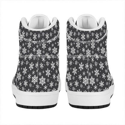 White And Grey Snowflake Pattern Print High Top Leather Sneakers