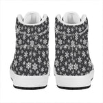 White And Grey Snowflake Pattern Print High Top Leather Sneakers