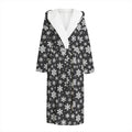 White And Grey Snowflake Pattern Print Hooded Bathrobe
