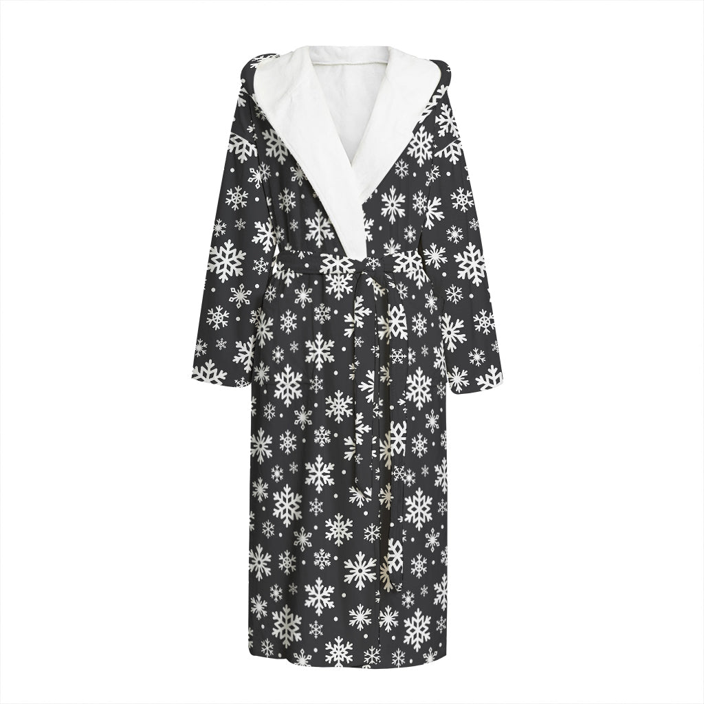 White And Grey Snowflake Pattern Print Hooded Bathrobe