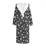 White And Grey Snowflake Pattern Print Hooded Bathrobe