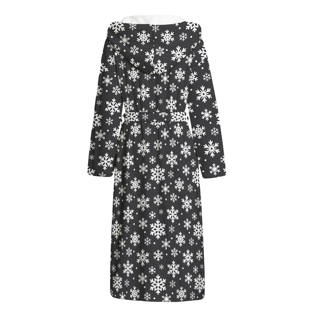 White And Grey Snowflake Pattern Print Hooded Bathrobe