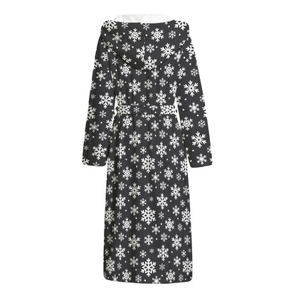 White And Grey Snowflake Pattern Print Hooded Bathrobe