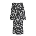 White And Grey Snowflake Pattern Print Hooded Bathrobe