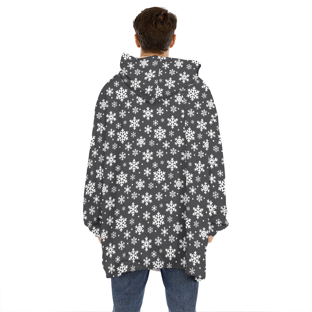 White And Grey Snowflake Pattern Print Hoodie Blanket