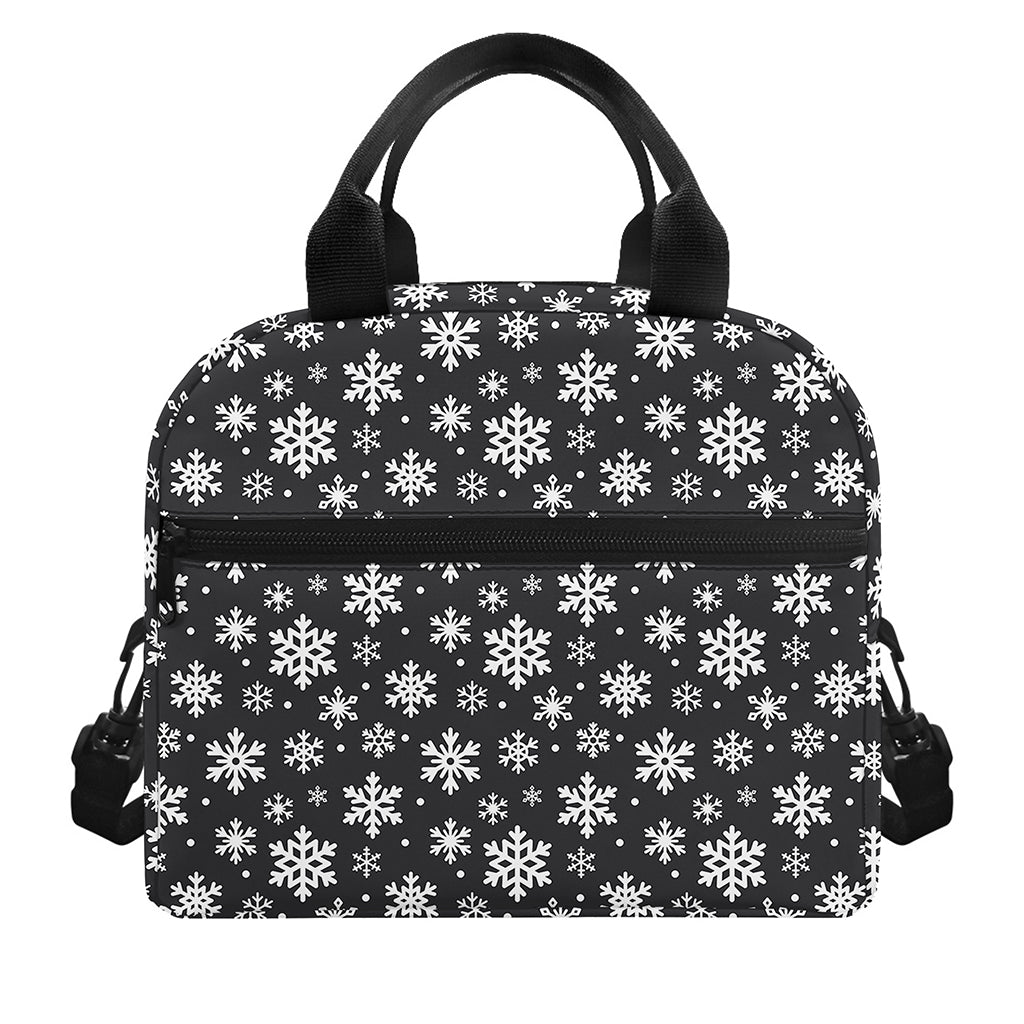 White And Grey Snowflake Pattern Print Insulated Lunch Bag