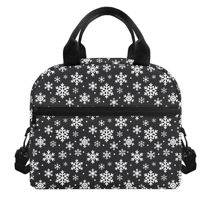 White And Grey Snowflake Pattern Print Insulated Lunch Bag