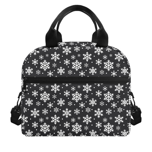 White And Grey Snowflake Pattern Print Insulated Lunch Bag