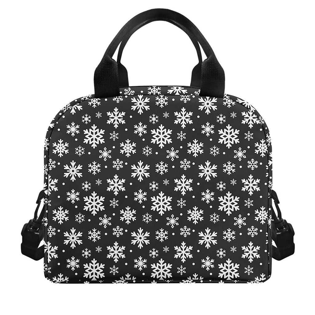 White And Grey Snowflake Pattern Print Insulated Lunch Bag